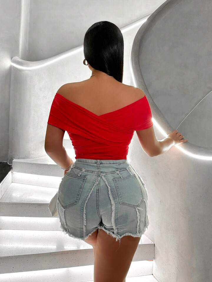 Ladies Red Off-Shoulder Top