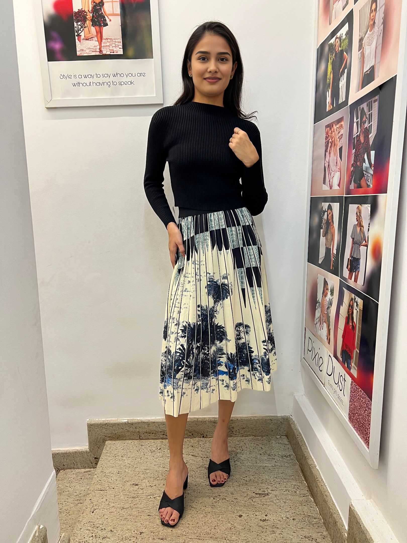 Digital printed pleated skirt