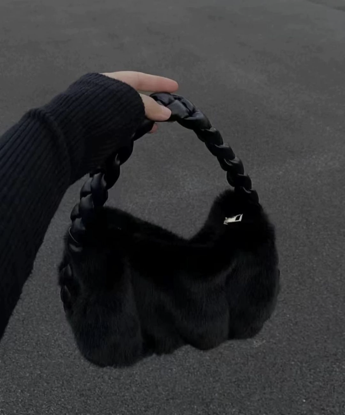 Braided strap fur shoulder bag