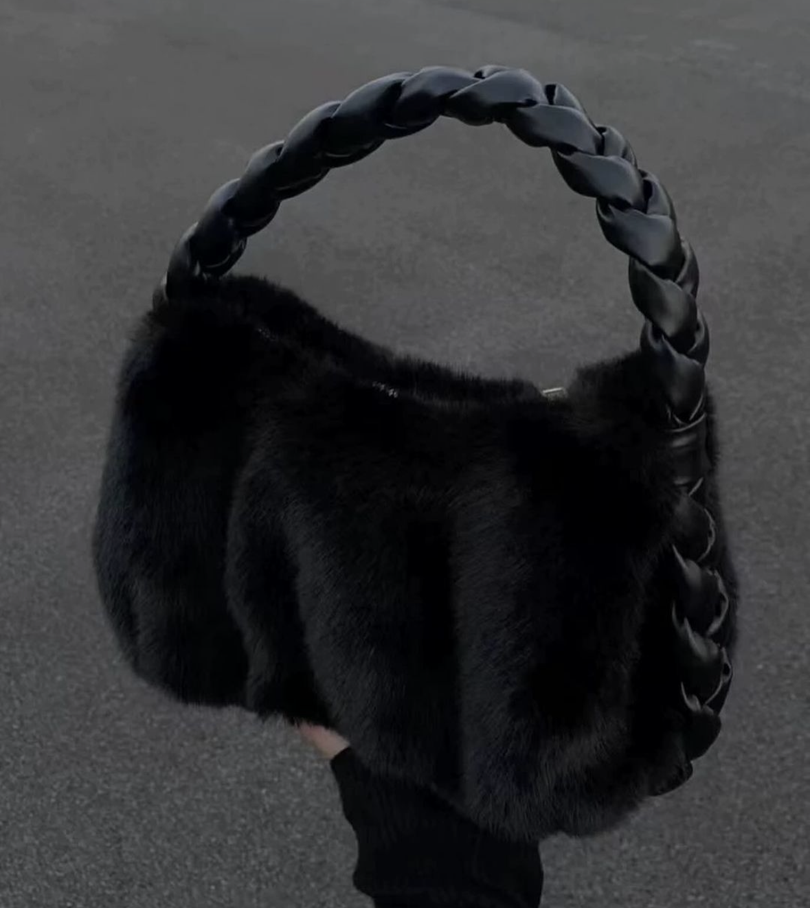 Braided strap fur shoulder bag