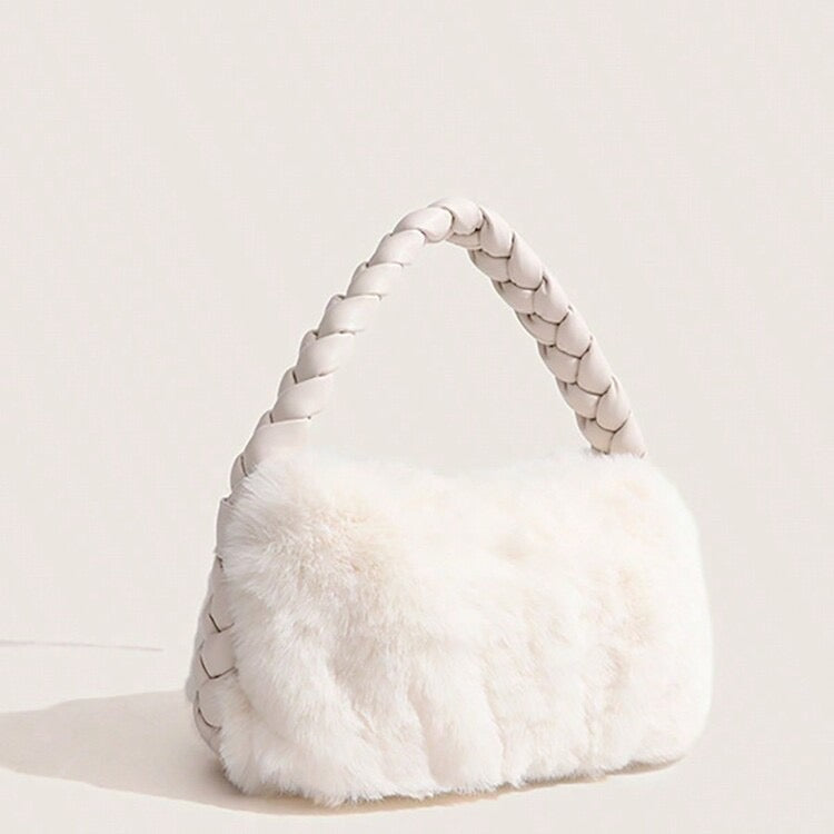 Braided strap fur shoulder bag