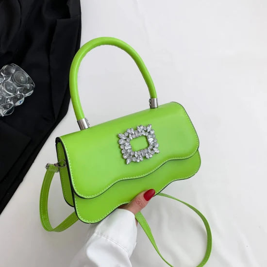 Rhinestone Motif Flap Open Handbag With Sling Strap