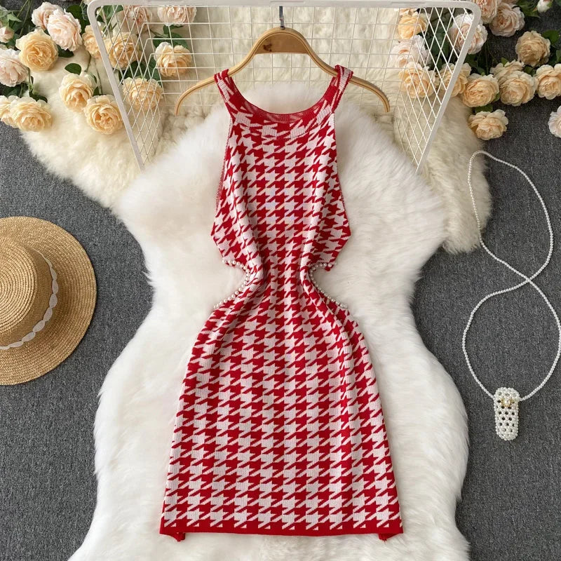 Halter neck waist cut with pearl detail dress