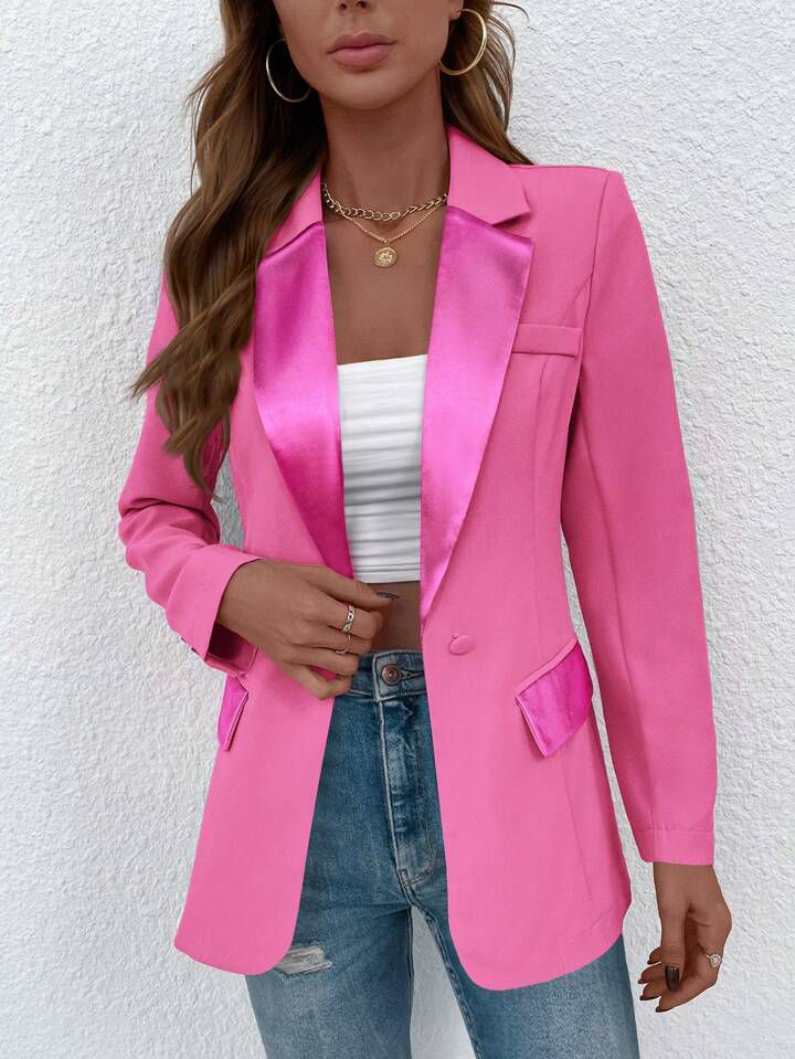 Two Tone Single Button Blazer