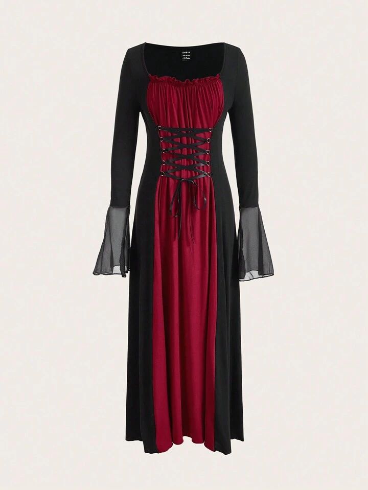 Classic Retro Gothic Flared Sleeve Dress