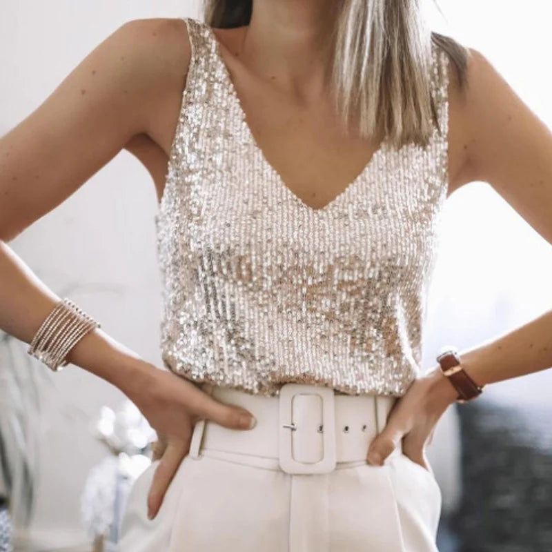 Gold Ombre Sequin Emebllished Vest Top