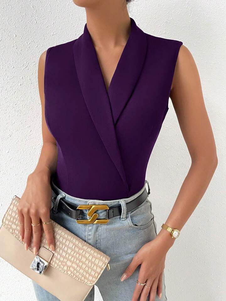 Women's Sleeveless Shawl Collar Shirt Bodysuit