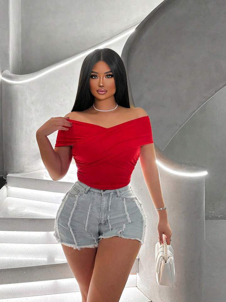 Ladies Red Off-Shoulder Top