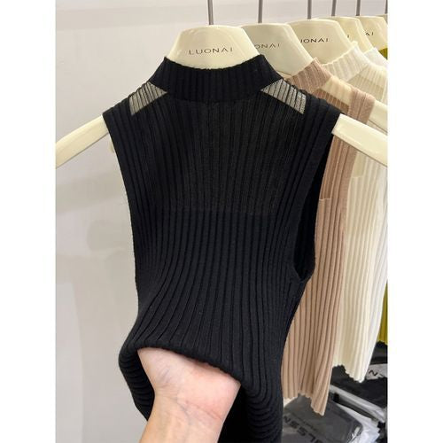 Sleeveless Square Mock Neck Knit