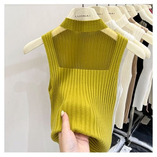 Sleeveless Square Mock Neck Knit