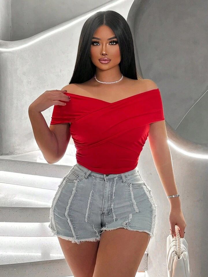 Ladies Red Off-Shoulder Top