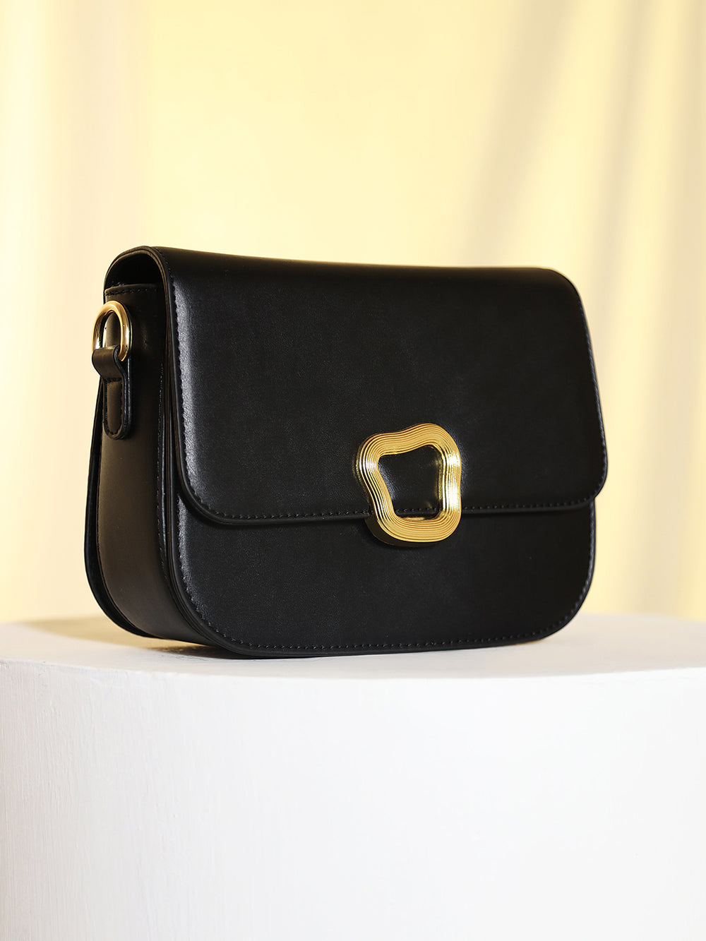 Black PU structured sling bag