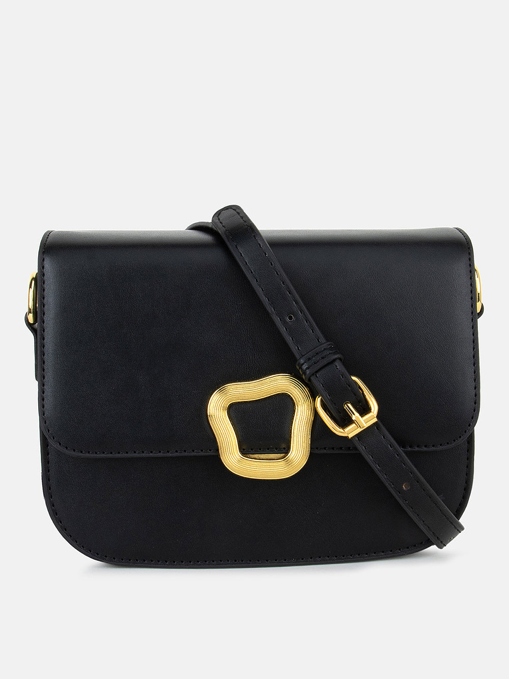 Black PU structured sling bag