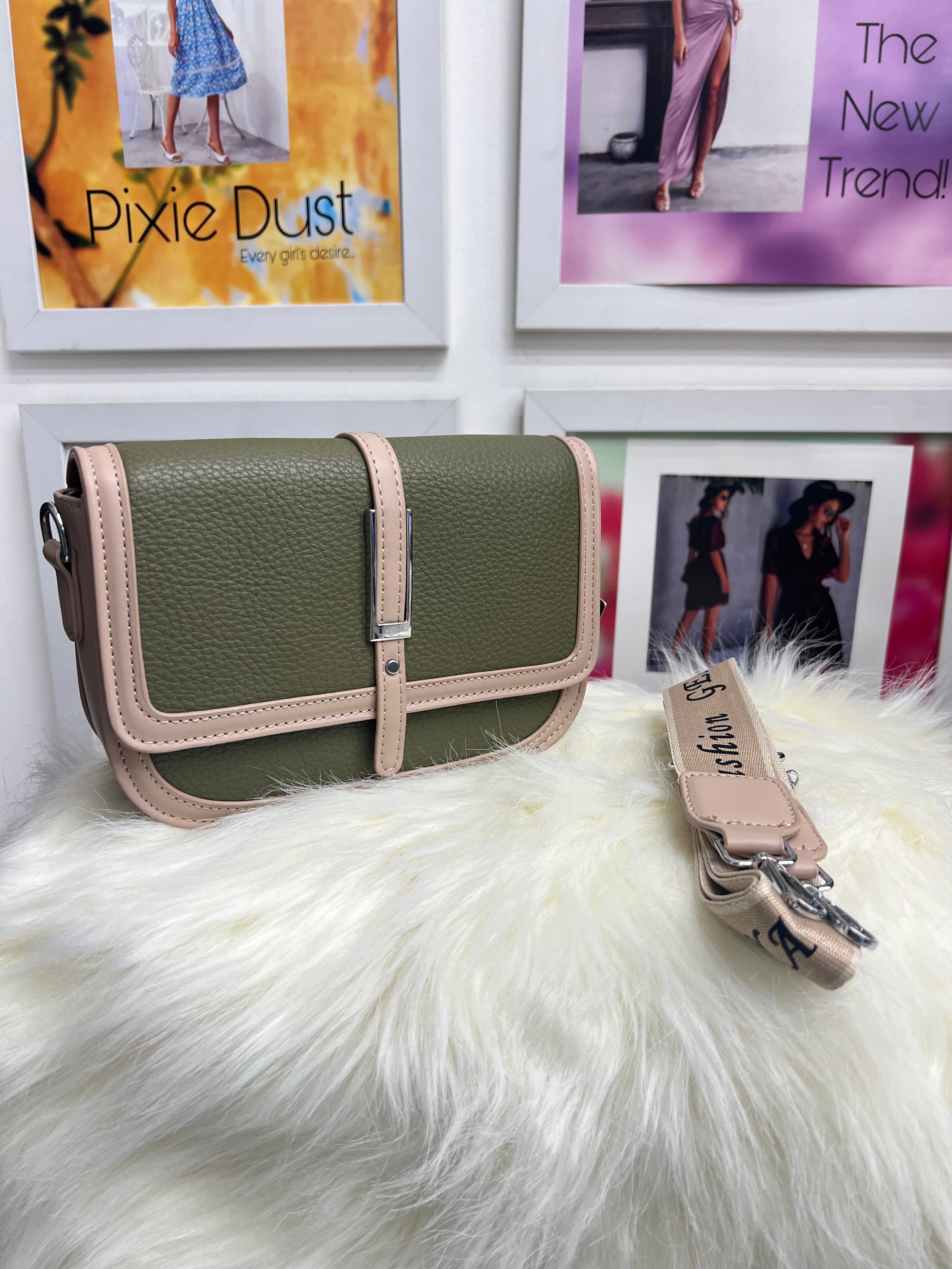 Flap open sling bag wit cross body strap