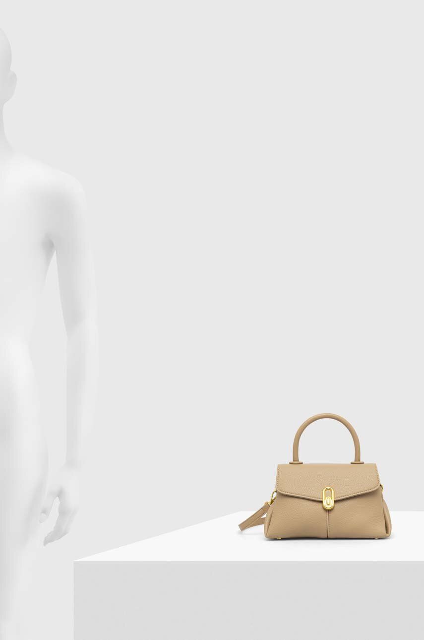 PU leather beige color handbag with sling strap