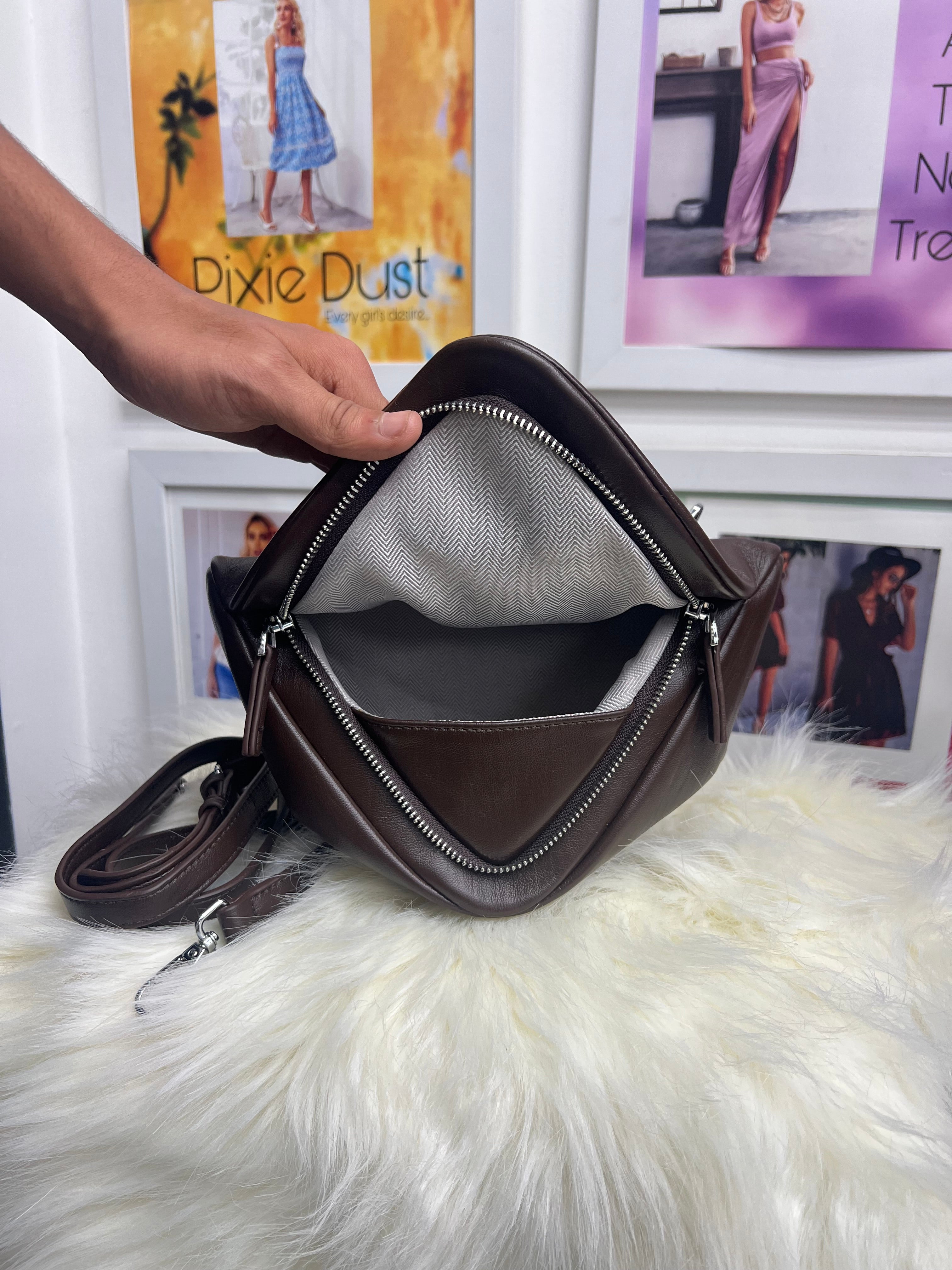 PU leather triangle shape handbag with sling strap