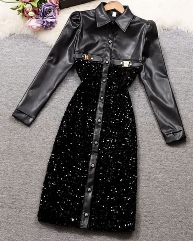 Black sequin party wear short dress