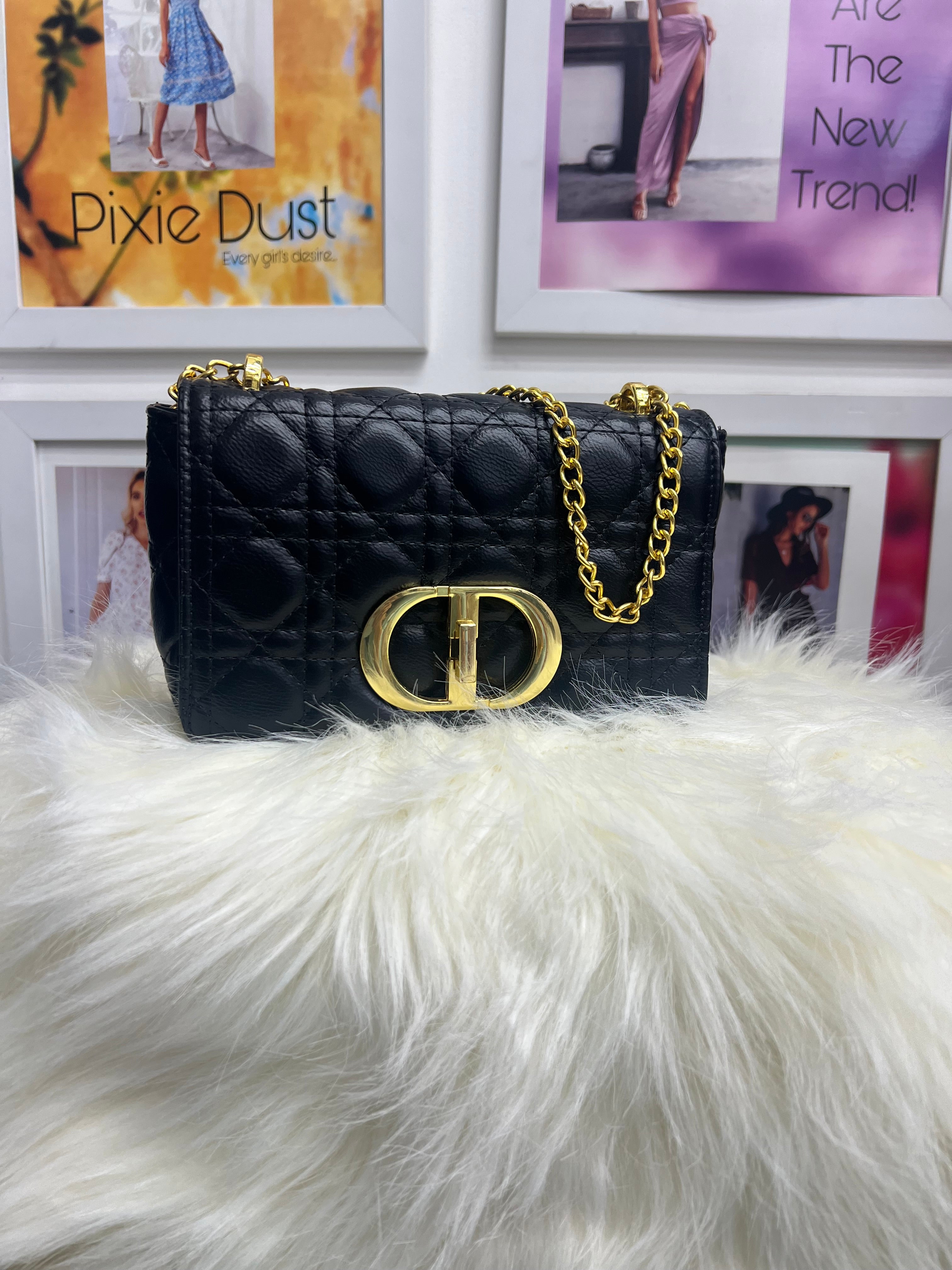 CD PU leather golden chain sling bag